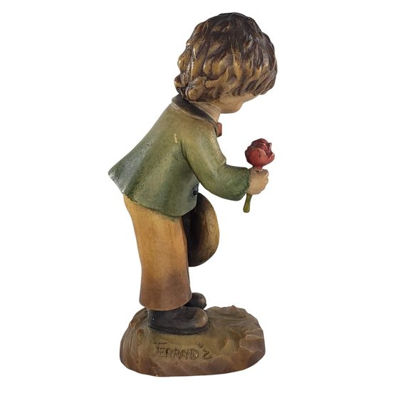 Anri Ferrandiz Wood Carved Boy Holding Rose Figurine Vintage - Picture 4 of 8